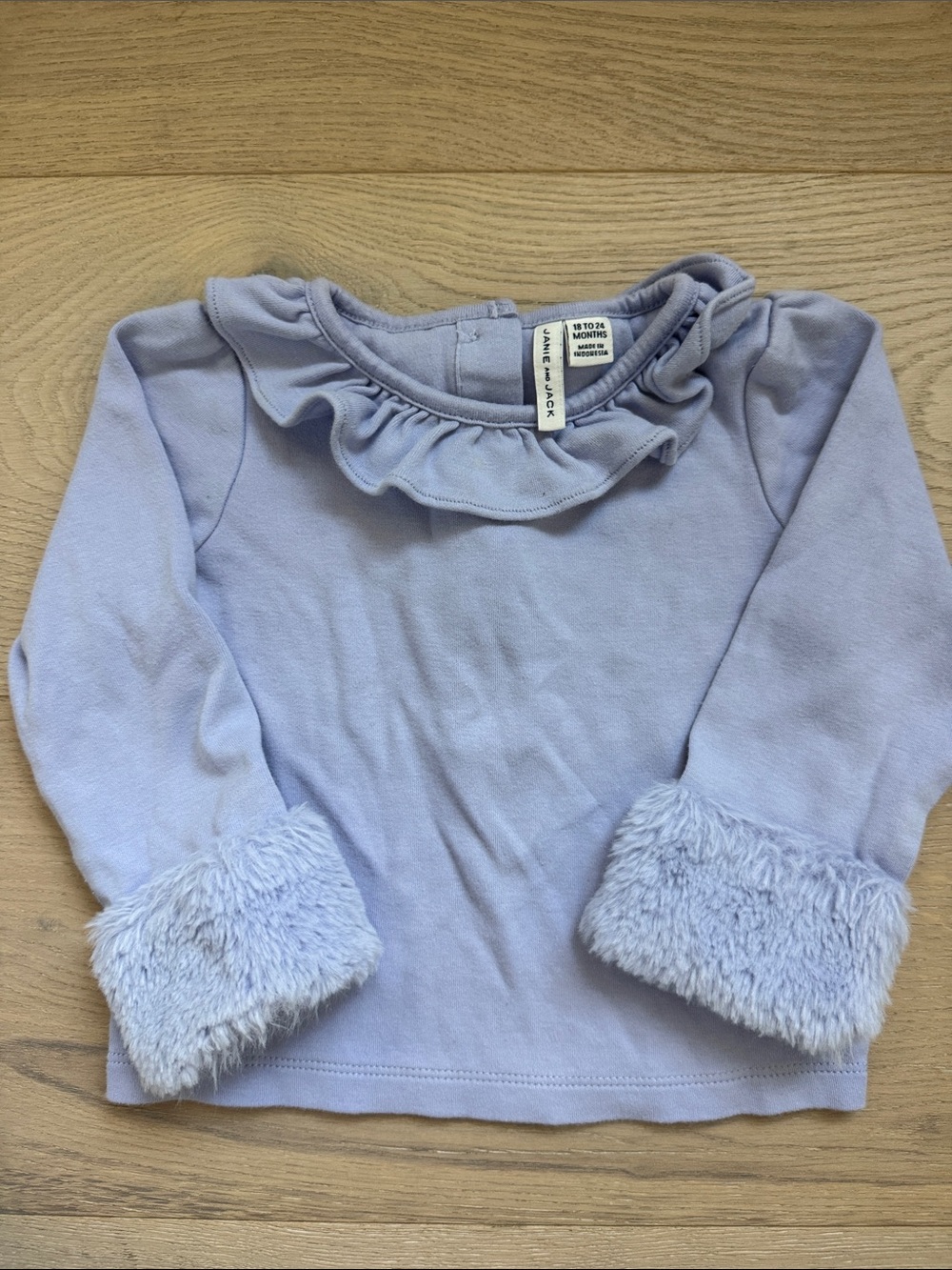 Janie and Jack Girl Lavender Ruffle Neck Long-Sleeve Top with Faux-Fur Cuffs